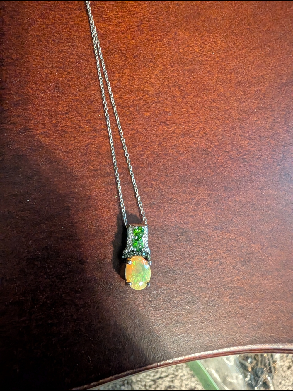 Sterling Opal and Green Accent Pendant Necklace - White Opal